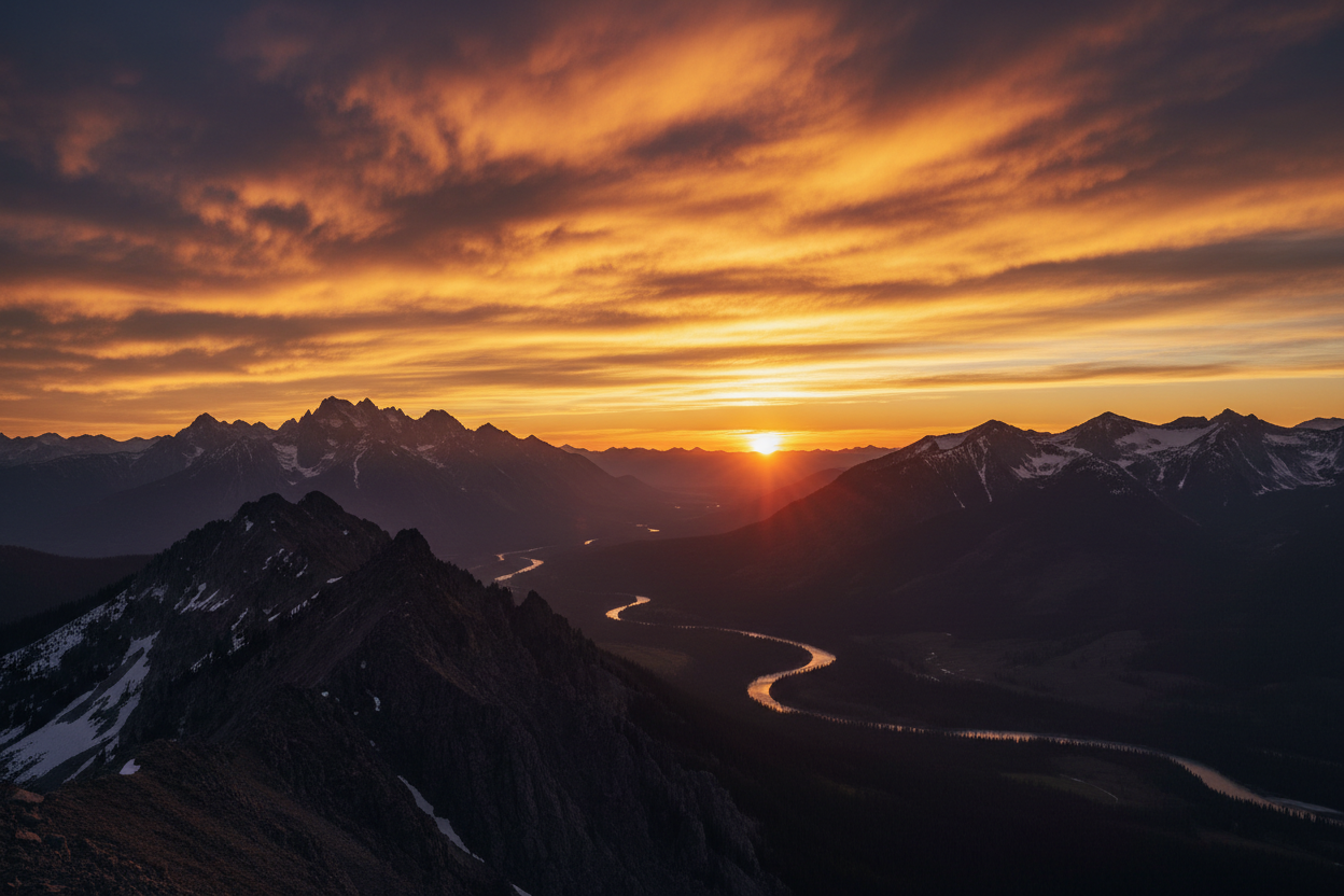 a moutain with a sunset